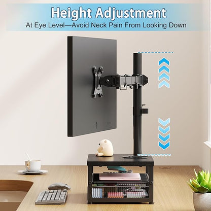 Dual Monitor Stand with Desk Organizer, Heavy Duty VESA Dual Monitor Arm Mount for 13″-27″ Computer Screens, Free-Standing Monitor Arms for 2 Monitors, Adjustable Height Angle, Loads 20Lbs/Arm, Black