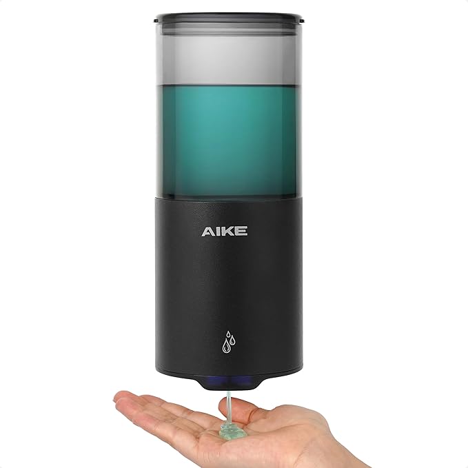 AIKE Automatic Soap Dispenser Wall Mounted for Kitchen and Bathroom, IPX7 Waterproof with Matte Black Stainless Steel Finish 13.5fl.oz.for Liquid Soap