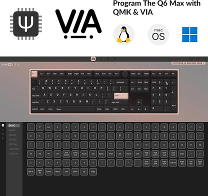 Keychron Q6 Max QMK/VIA Bluetooth Wireless /2.4 GHz/USB-C Wired Custom Mechanical Keyboard, Full Size Programmable Knob RGB Backlit Hot-Swappable Gateron Red Switch for Mac Windows Linux - White