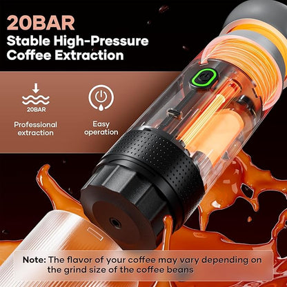 kejector Portable Coffee Maker Espresso Machine for Travel Nano Car Coffee Maker Compatible with Ground Coffee & Capsule for RV, Hiking Camping Office, Travel Espresso Maker Electric Coffee Machine