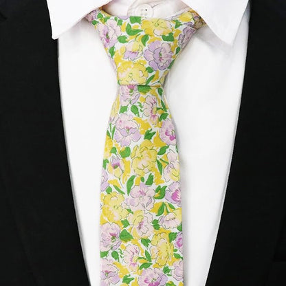 Cotton Floral Ties for Men 2.76" Men's Skinny Tie Linen Flower Printed Neck Tie for Wedding Dating Party