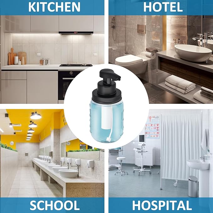 12 oz Automatic Touchless Foam Glass Soap Dispenser, Rechargeable Hands Free Liquid Mason Jar Soap Dispenser with Electric Sensor Pump, Refillable Lotion Bottle for Bathroom Kitchen Countertop