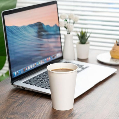 Disposable Paper Cups 12 oz [100 Pack], White Hot Coffee Cups, 12 oz Paper Coffee Cups, Thickened Design for Cafes, Bistros, Parties, and Events