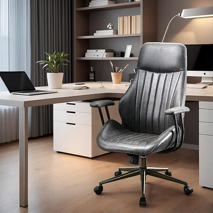 High Back Padded Headrest Office Chair, Ergonomic Executive Office Chair with Lumbar Support, Adjustable Height Home Office Desk Chair with Armrests, Rolling Swivel Computer Gaming Chair,Dark Grey