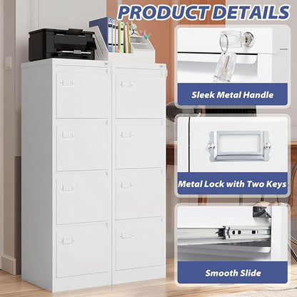 4 Drawer File Cabinet with Lock, Metal Filing Cabinets, Vertical Small Filing Cabinet Steel Lockable Storage Cabinets for Home Office to Organization Hanging Letter/Legal/F4/A4