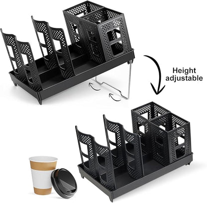 Cup and Lid Holder, Coffee Cup Holder with Straw Organizer, Adjustable Plastic Cup Dispenser, Upright Paper Cup Storage, for Countertop, Coffees Station, Office, Bar Restaurant, Breakroom