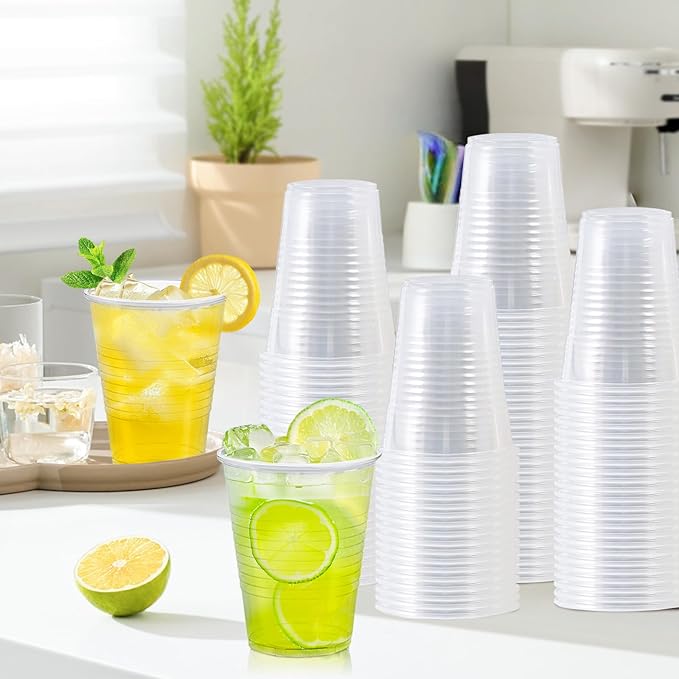 SIUQ 300 Pack 16 oz Clear Plastic Cups, 16 Ounce Disposable Cold Drinking Cups for Party, Picnic, Wedding, BBQ, Travel, Christmas, Halloween, Events