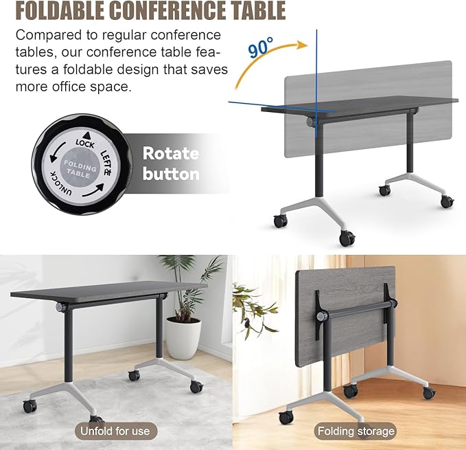 Conference Table, Folding Conference Room Tables, Modern Flip Top Seminar Training Meeting Table with Wheels, Modular Foldable Conference Tables for Home Office Classr (Gray 6 Pack 55.1inch)