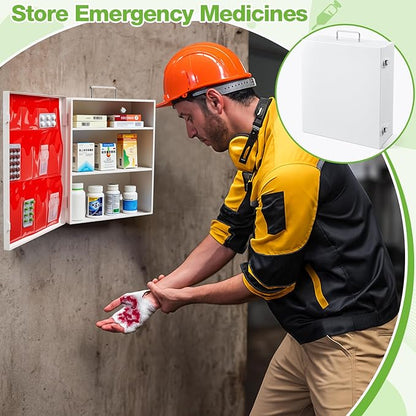 3-Shelf First Aid Cabinet with Pockets, Large Capacity Wall Mount Medicine Cabinet, Secure Metal Med Box with Easy Access-White
