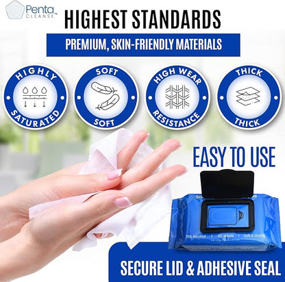 Advanced 75% Alcohol Hand Wipes - Sanitizing, Cleaning, FDA Registered, Pharmacist Developed, Moisture Seal Package, Size 6 x 8 Inch (15.2 x 20.3 cm), 4 Pack (240 Wipes Total)