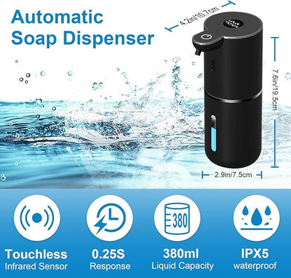 Automatic Liquid Soap Dispenser Touchless, USB Rechargeable Smart Hand Soap Dispenser, 6-Level Adjustable, 12.8oz/380mL, Compatible with Thick Thin Dish Soap for Bathroom Kitchen, Black