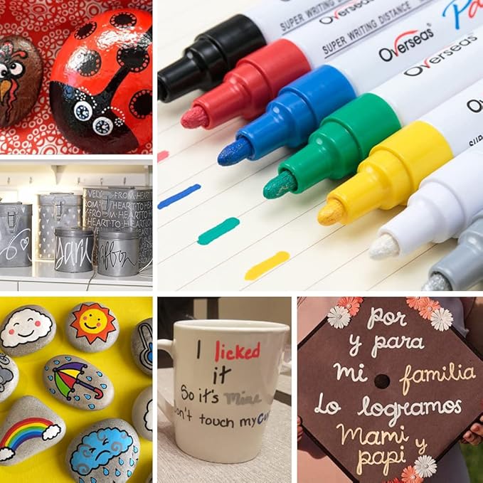 TFIVE Paint Markers Paint Pens, Waterproof Quick Dry and Permanent, Work on Almost Anything, Oil-Based Marker Pen for Rock Painting, Metal, Wood, Plastic, Canvas, Glass, Mugs, Craft - 18 colors