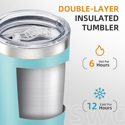 20 oz Tumbler with Lid Stainless Steel Insulated Tumblers Double Wall Vacuum Coffee Mug Powder Coated Tumbler Cups for Cold and Hot Drinks, Sky Blue, 1 pack