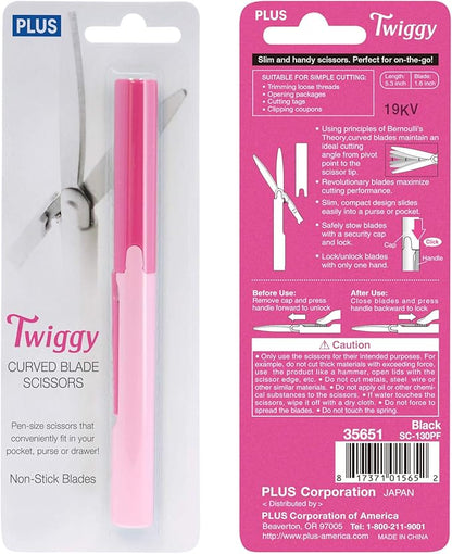 Plus Pen Style Non-Stick Compact TSA Twiggy Scissors with Cover, Pink