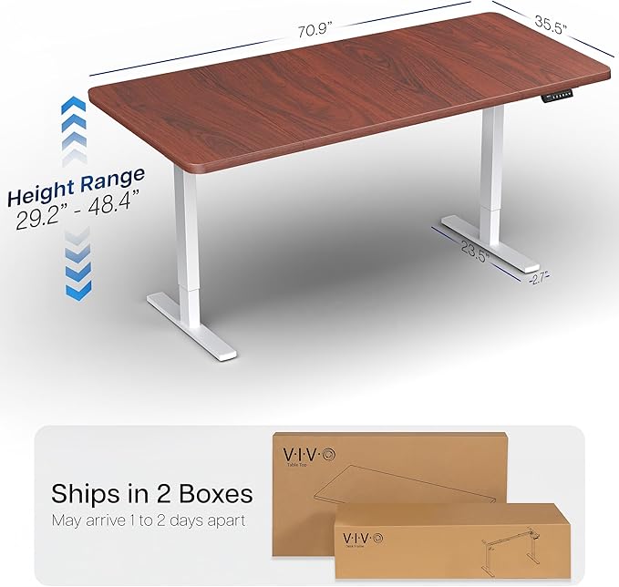 VIVO Electric 71 x 36 in Standing Desk, Memory Height Adjustment, 1B Series, Dark Walnut Top White Frame, DESK-KIT-1W7D-36