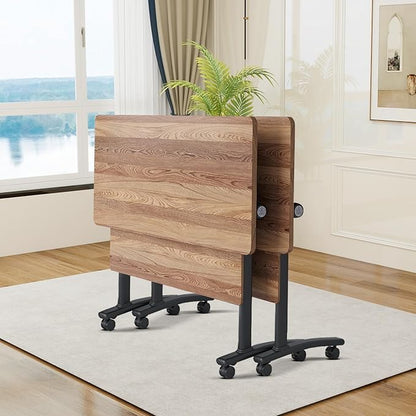 Conference Room Table, 55 Inch Folding Conference Tables with Wheels, Modern Office Meeting Table, Easy Flip & Nest Design, Rectangular Seminar Tables with Metal Frame for 2-24 People (I, 2PCS)