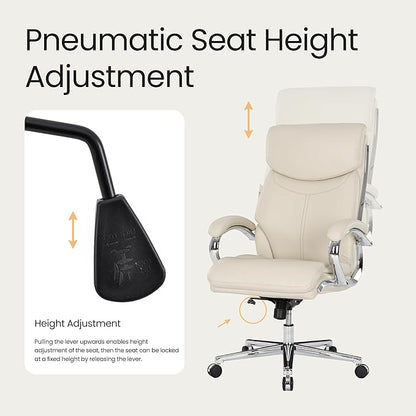 COLAMY Marcus Executive PU Leather Office Chair, High-Back Home Desk Chair Padded Seat & Back, Smooth-Rolling Casters – Luxury Ergonomic Desk Chair for Professional Workspaces (Beige)