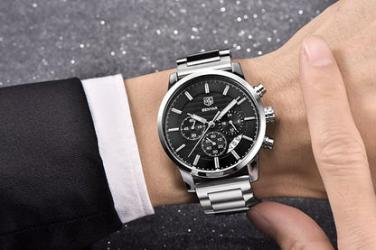 BENYAR Quartz Chronograph Waterproof Watches Business and Sport Design Leather Band Strap Wrist Watch for Men