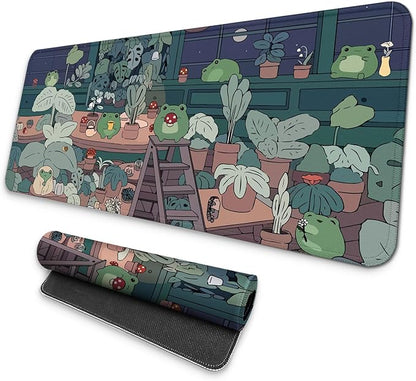 MAY FLOWER Large Gaming Mouse Pad, Full Keyboard Mat, Long Laptop Mousepad, Computer Mouse Mat for Home and Office, Anti-Slip Rubber Base, 31.5 x 11.8 Inches (Green Frog)