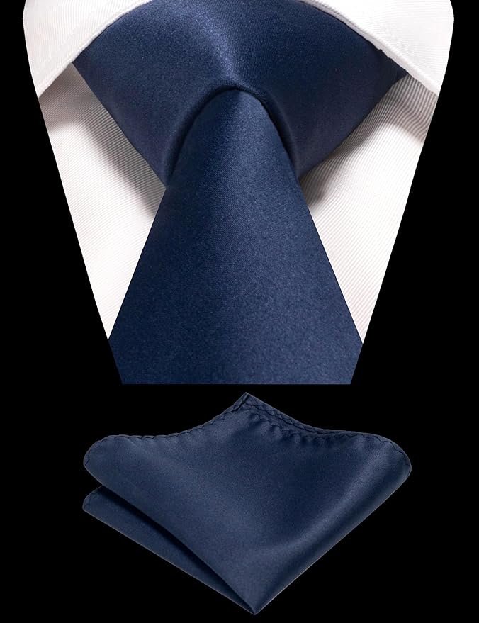 RBOCOTT Solid Color Tie and Pocket Square Hankerchief with Lapel Pin Set for Men