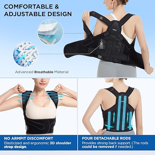 Vicorrect Posture Corrector for Women and Men: Back Support Brace Relieve Upper Back Shoulders Pain (Black, Small)