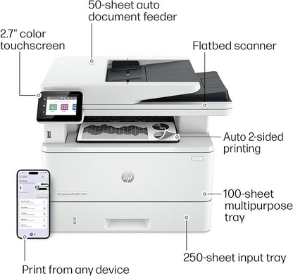 HP LaserJet Pro MFP 4101fdw Wireless Black & White All-in-One Laser Printer, Scanner, Copier, Fax, Best-for-Office (2Z619F)