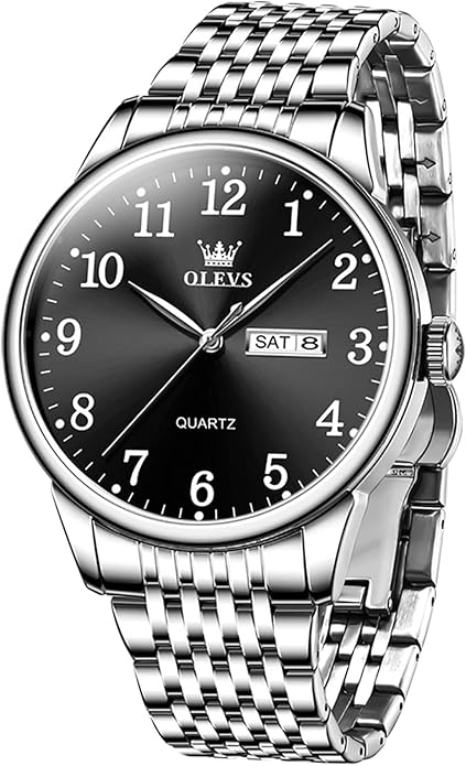 OLEVS Mens Watch Stainless Steel Analog Quartz Watches for Men Day Date Easy Read Diamond Waterproof Dress Luxury Classic Casual Big Face Blue/Black/Gold/Silver Roman Arabic Numerals Men's Wrist Watch