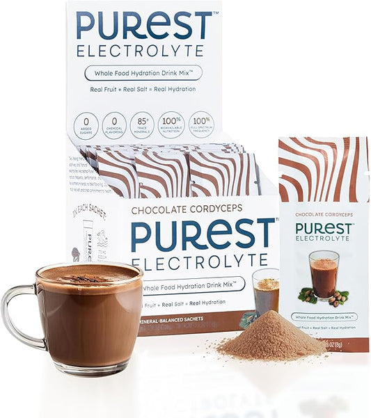 Organic Chocolate Hydration Powder Packets with Solar Sea Salts & Organic Freeze-Dried Fruit for Instant Hydration, No Added Sugar Electrolytes, 26 Packets