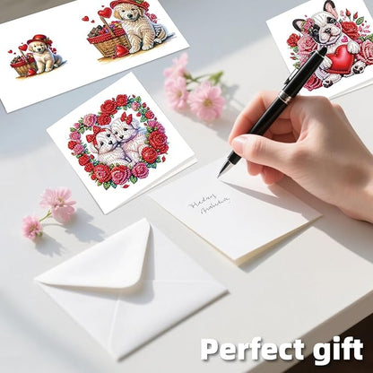 jinglinhh 12pcs Diamond Art Painting Valentine's Day Bear Dog Rose Flower Balloon Wreath Greeting Cards with Envelopes, DIY Card Making Kits for Adults, Diamond Art Holiday Birthday Cards Craft Gifts