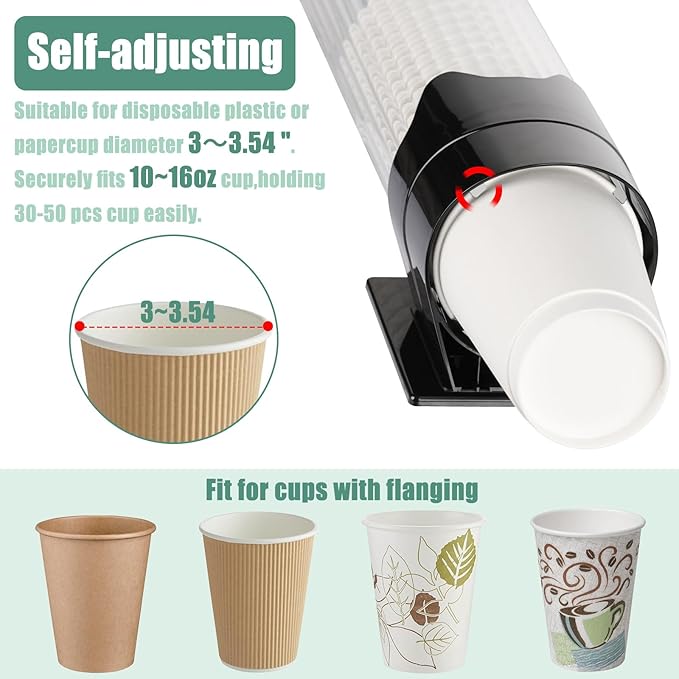 MYITYARD Large Cup Dispenser, Wall Mount Water Cooler Cup Dispenser Fits 10oz - 16oz Disposable Paper and Plastic Cups, Pull Type Cup Holder for Home Office Hospital Gym, Magnetic Mounting, Black