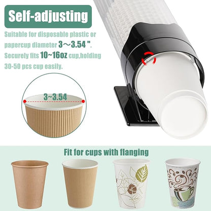 MYITYARD Large Cup Dispenser, Wall Mount Water Cooler Cup Dispenser Fits 10oz - 16oz Disposable Paper and Plastic Cups, Pull Type Cup Holder for Home Office Hospital Gym, Magnetic Mounting, Black