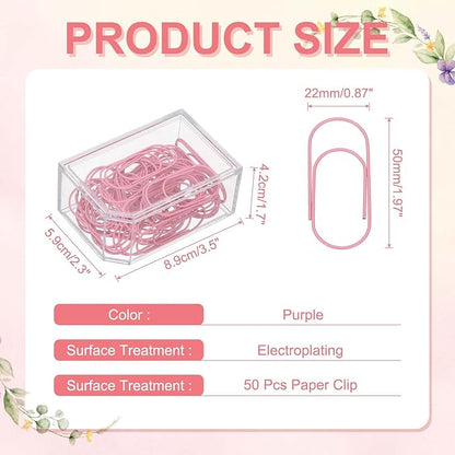 PATIKIL 50 Pcs Paper Clip, 2inch Non-Skid Metal Paper Clamp Clips Large for Office Supplies Craft Scrapbook Document Note Sorting, Electroplating, Purple