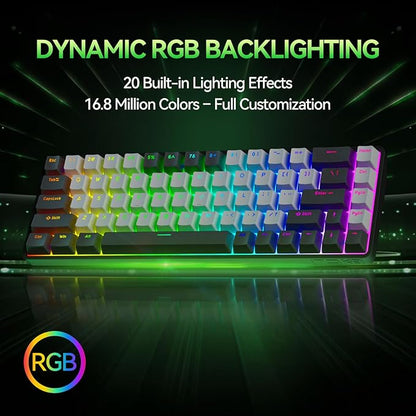 TMKB T68 60% Wireless Mechanical Gaming Keyboard, Tri-Mode BT5.0/2.4GHz/USB-C with Red Linear Switch, RGB Backlight, Anti-Ghosting, Compact 68 Keys, Wired/Wireless, Black/Gray