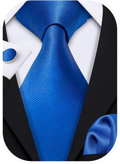 Barry.Wang Tie Sets for Men Silk Solid Necktie Stain Ties Handkerchief Pocket Square Cufflinks Wedding Business Dyed