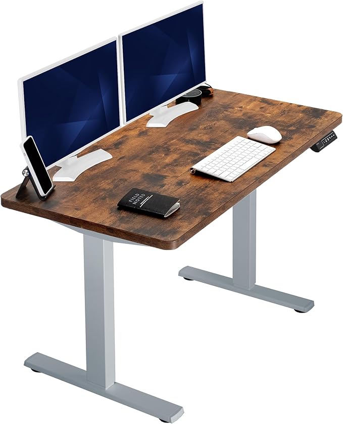 VIVO Electric 43 x 24 in Rustic Standing Desk, Memory Height Adjustment, 1B Series, One-Piece Vintage Brown Top, Gray Frame, DESK-KIT-1G4N