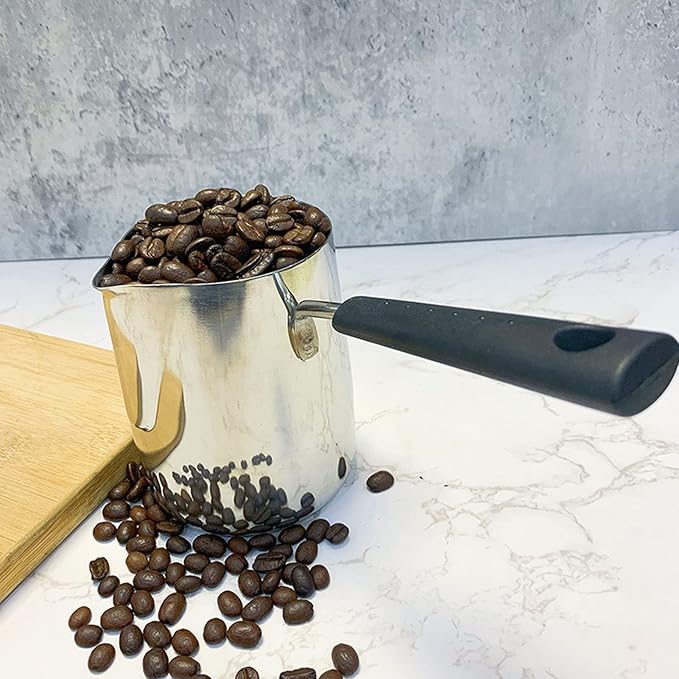Classics Turkish Coffee Pot, 21oz/600ml Stainless Steel Milk Frothing Jug Long Handle Coffeware Pull Flower Toroid Pitcher Milk Warmer Hot Chocolate Maker