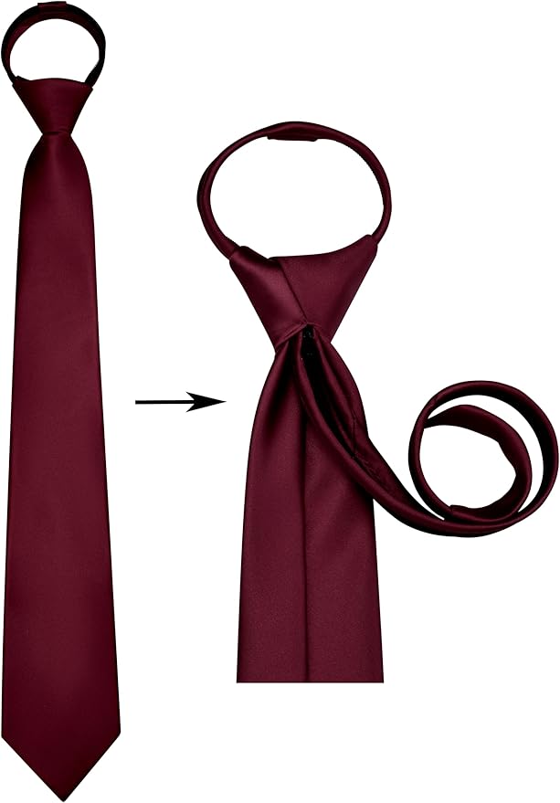 Branduce 3.15"（8cm） Pre-tied Adjustable Zipper Tie and Lapel Pin Solid Necktie Handkerchief Set for Men