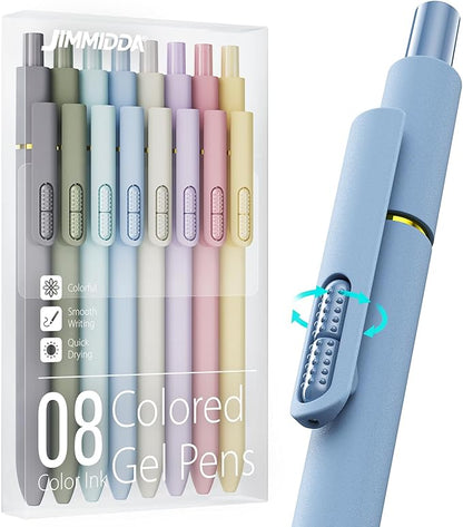 Colorful Gel Pens - 8 Pcs Colored Ink Pens Coloring | 0.7MM Smooth Writing Medium Point - Quick Drying Retractable Colored Pen for Journaling Note Taking (Morandi - 8Pcs