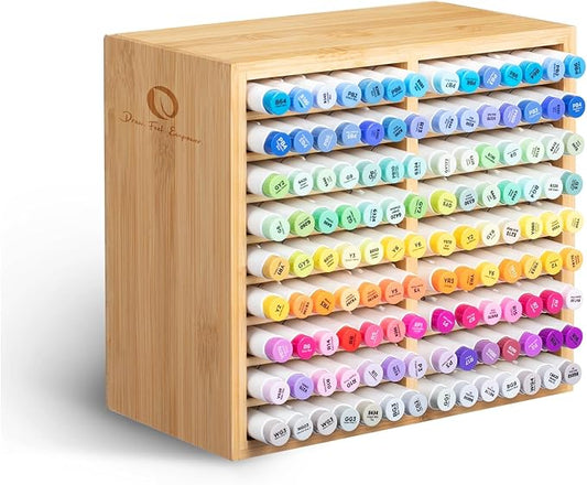 Ohuhu Bamboo Marker Organizer, Wooden Desktop Storage Hold 126 Markers, Pens, Pencils, Art Brushes Stationary Organizer Pencil Holder with 18 Compartments for Home, Classroom, Office Decor