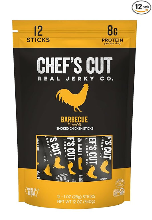 Chef’s Cut Real Chicken Snack Sticks | High Protein Meat Snack Sticks with 8g Protein & 70 Calories, Gluten Free, Keto-Friendly | Barbecue Flavor | 1 oz Stick (12-Count Bag), Individually Wrapped