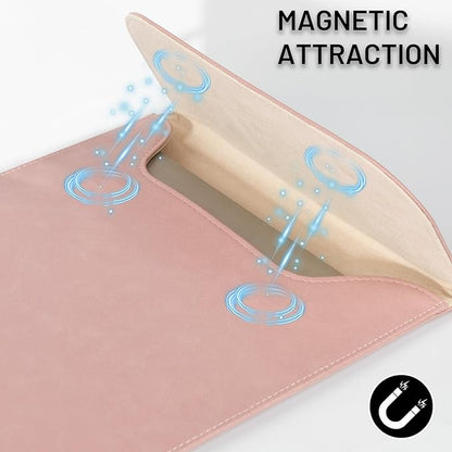 Allinside 13-13.3 inch Laptop Sleeve Case for MacBook Pro 14 2021-2024/MacBook Air 13 2010-2017/MacBook Pro 13 2010-2015, Waterproof PU Leather Laptop Sleeve Bag Protective Vertical Case Cover, Pink