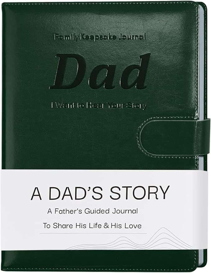 Artmag Dad's Life Story Journal with 250+ Prompt Questions, Family Keepsake Book Leather Cover for Dad to Share His Memories for Birthday Father's Day Christmas (Dark Green)