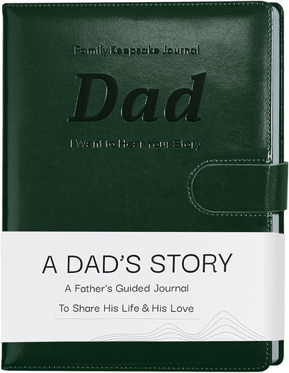 Artmag Dad's Life Story Journal with 250+ Prompt Questions, Family Keepsake Book Leather Cover for Dad to Share His Memories for Birthday Father's Day Christmas (Dark Green)