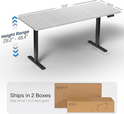 VIVO Electric 71 x 30 in Standing Desk, Memory Height Adjustment, 1B Series, Dark Gray Top Black Frame, DESK-KIT-1B7G