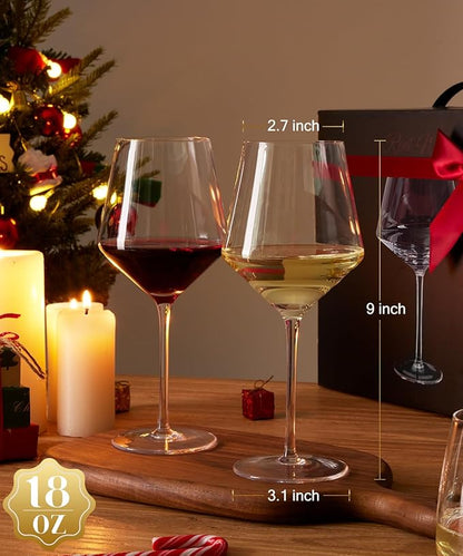 OJA Red Wine Glasses Set of 4-18oz, Crystal White Hand Blown Wine Glass with Long Stem, Ultra-thin, Dishwasher Safe, Gift for Daily Use, Party