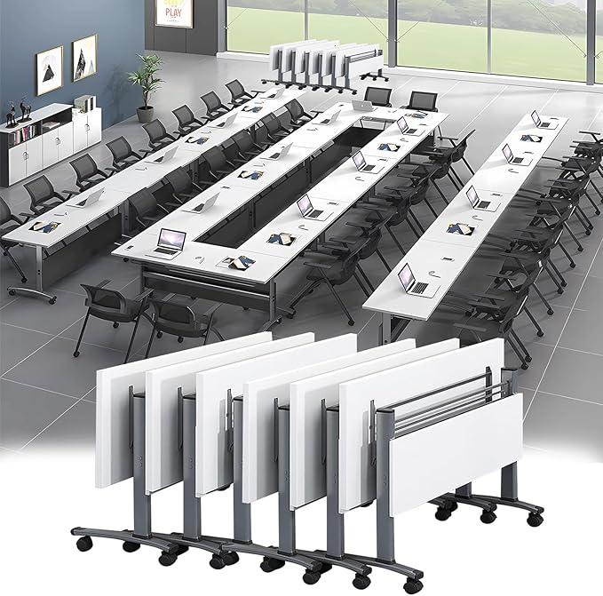 Folding Conference Room Table,Flip Top Mobile Training Table,Mobile Training Tables with Wheels for Office Conference tables Training Rooms Foldable Meeting Tables (30pack 55.1 x 21.6 x 29.5inch)