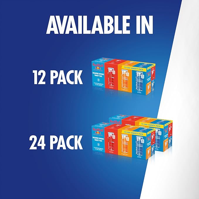 Red Bull Sugar-Free Energy Drink Variety Pack, Energy Drink, Red, Amber, & Sea Blue with 80mg Caffeine plus Taurine & B Vitamins, 8.4 Fl Oz, Pack of 12 Cans