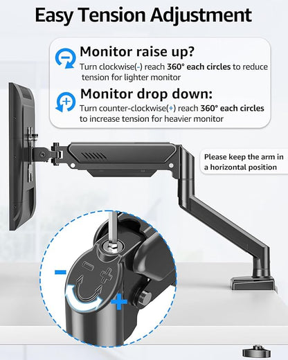 Dual Monitor Stand fits up to 32 inch, 4.4-22 lbs Computer Screens, Dual Monitor Desk Mount Height Adjustable, Monitor Arms for 2 Monitors, Home Office VESA Mounts with Gas Spring, Freelift Black