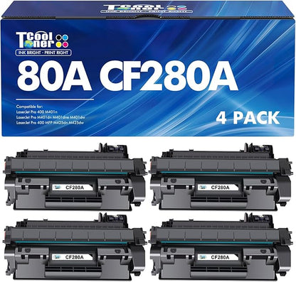 80A CF280A Toner Cartridge Black Compatible for HP 80A 80X CF280A CF280X for HP Laserjet Pro 400 M401n M401dn MFP M425dn M401dne M401dw M425dw M401 M425 Printer Toner Ink( 4-Pack)
