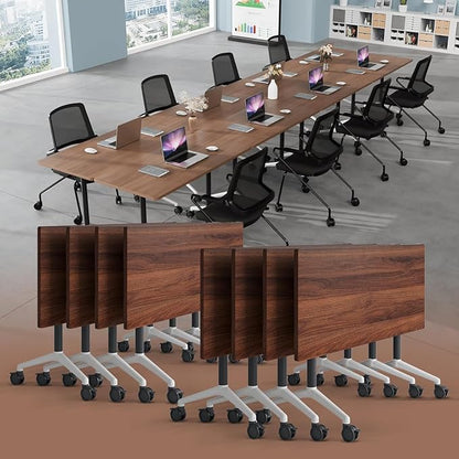 Conference Room Table, Modern Folding Training Tables with Flip Top, Mobile Table with Four Locking Wheels, Executive Desk for Meeting Room, Office, Classroom (6PCS，61in)